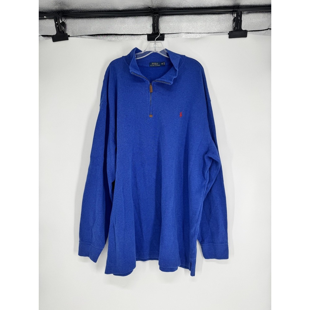 Polo Ralph Lauren Quarter 1/4 Zip Sweater 3XL Tall 3XLT Knit Royal Blue Pony
